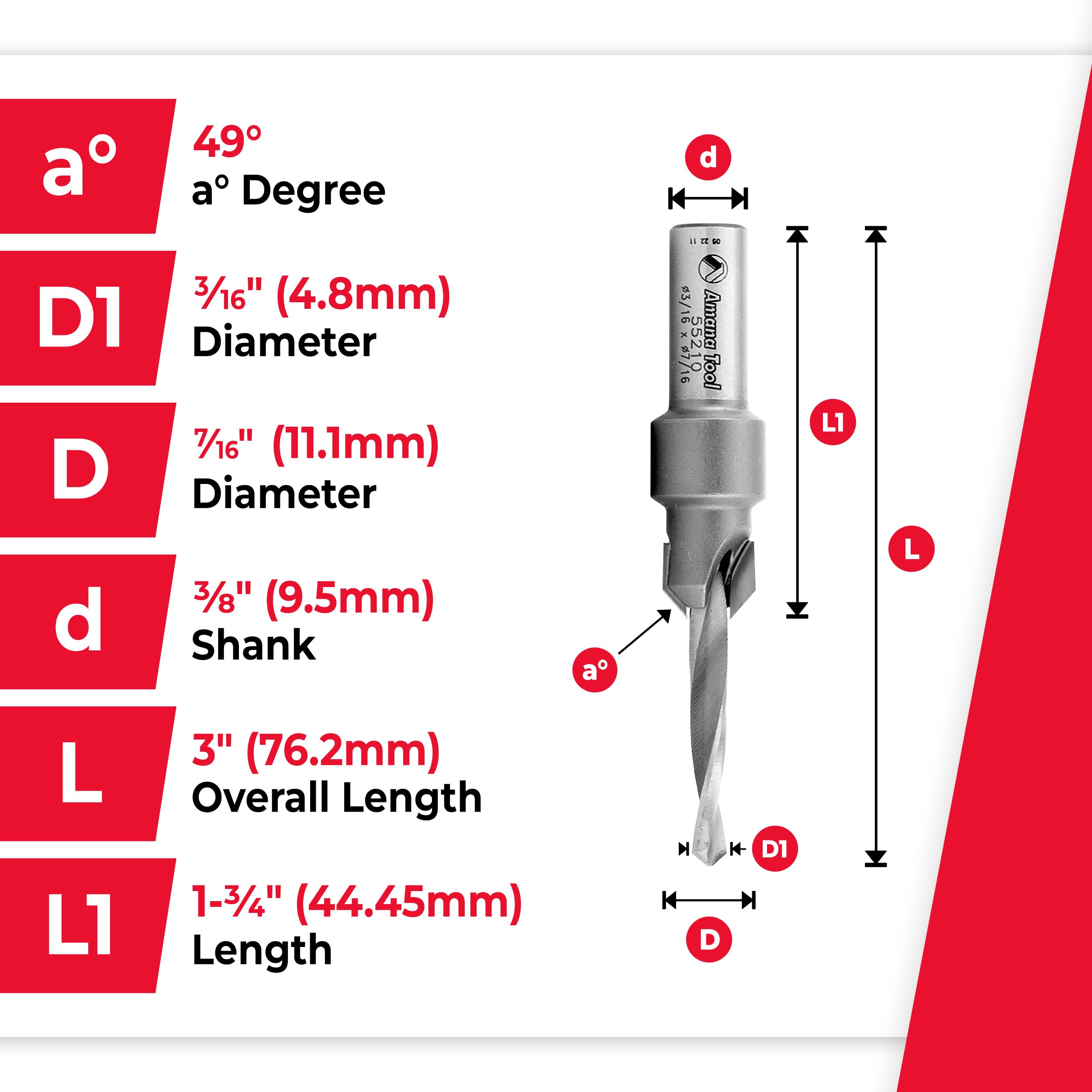 Amana Tool Carbide Tipped Countersink Drill Bit, 55210, 10 Screw